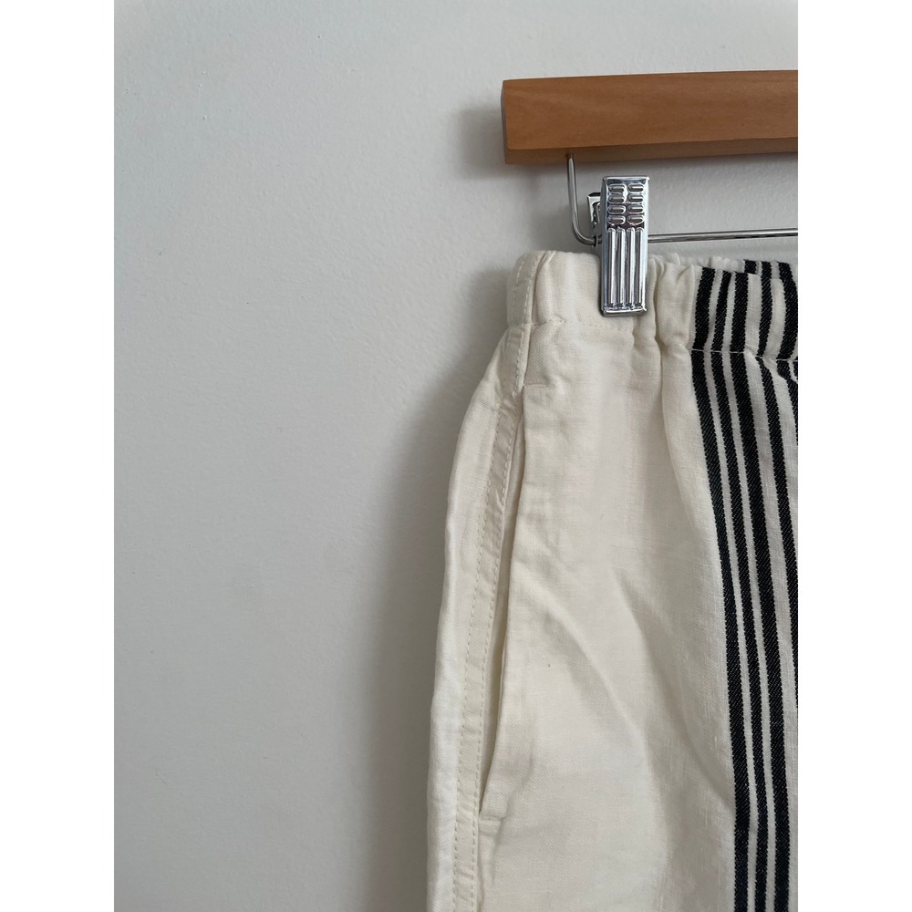NWT Madewell Pants Pull On Linen Blend Small Bold Placement Stripe Cream Black - Picture 8 of 13